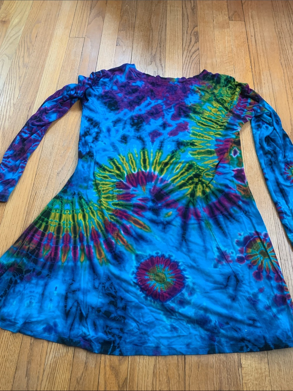 Tie-Dye Long Sleeve Tunic Top Dress- Blue Multicolor Women’s Large or XL - Picture 11 of 15